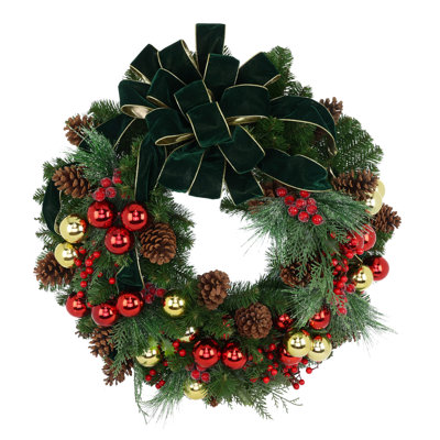 32'' Holiday Wreath with Ornaments and Bow