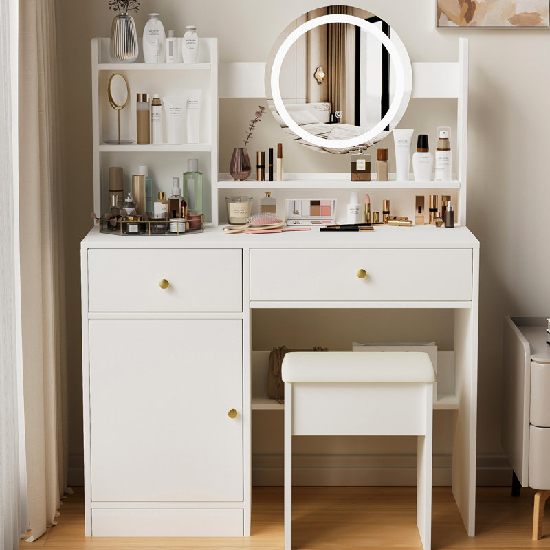 Table de coiffeuse avec lumières et miroir Artemas