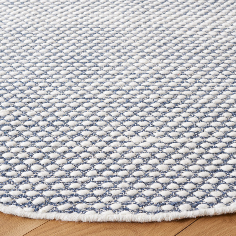 Cace Flat Weave Wool/Cotton Rug in Navy, Round 6'