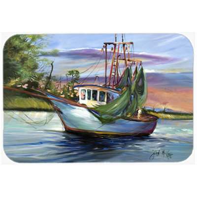 Caroline's Treasures Jeannie Shrimp Boat Glass Cutting Board