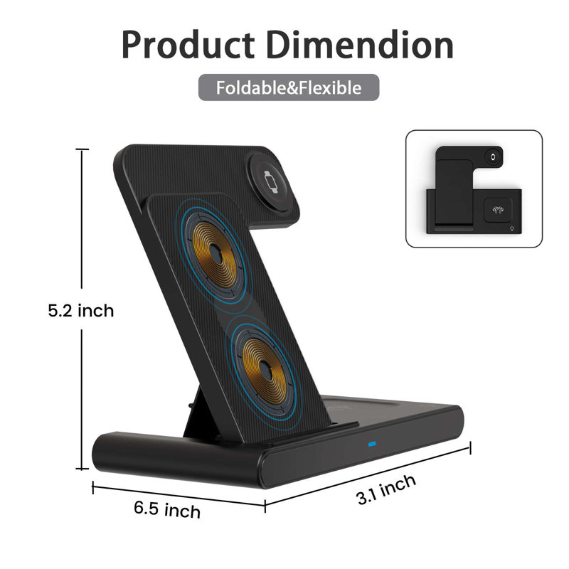  3 In 1 Fast Wireless Charger, Foldable Wireless Charging Station Suitable For iPhone 15 14 Pro Max 13 12 11, For iWatch 9 8 7 6 5 4 3 2 Se, For Airpods 3 2 Pro Multiple Devices
