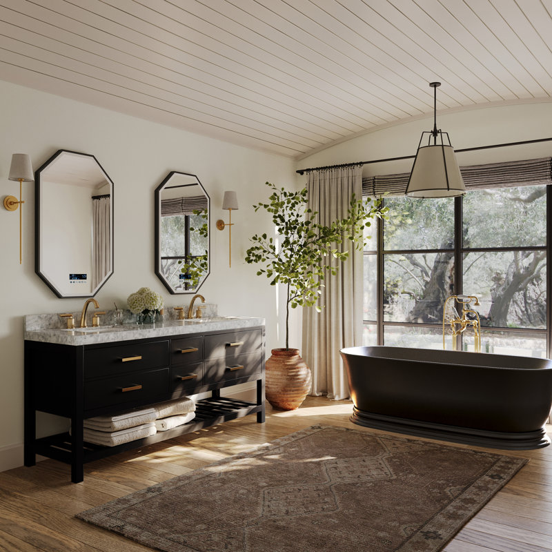 Elizabeth 72'' W Double Vanity, Black Onyx | Brushed Gold