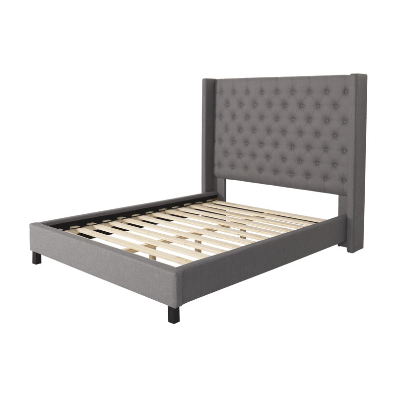 Alfreton Upholstered Wingback Bed, Gray, Queen