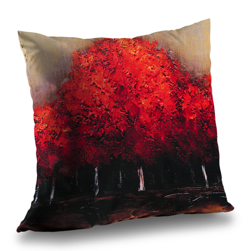 Red Dark Trees - Black Poly Twill Throw for Home Decor