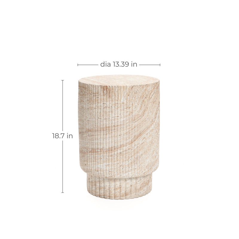 Travertine-Style Round Ribbed MgO Side Table