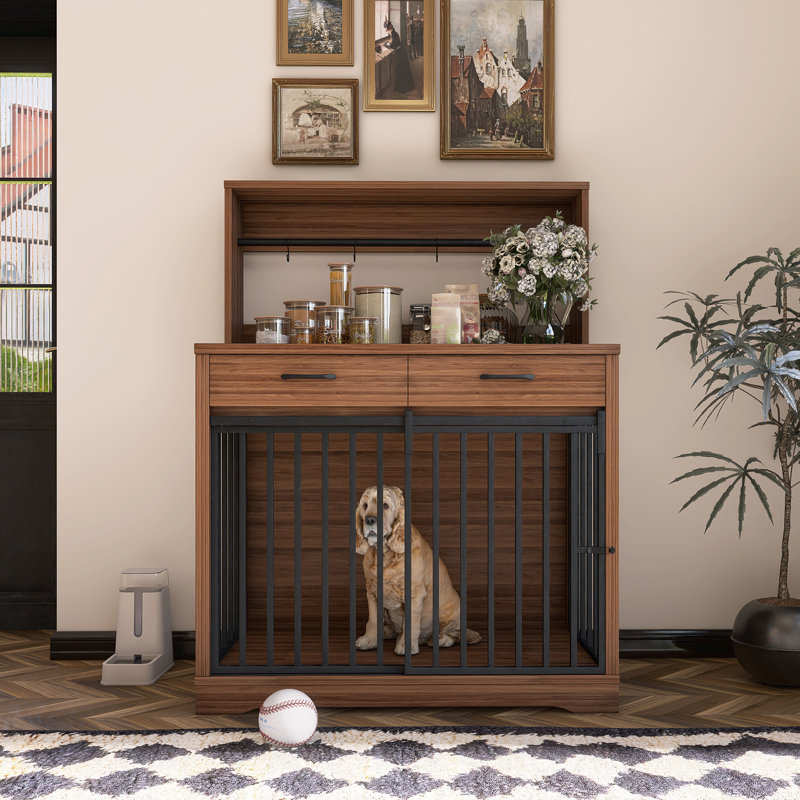 Table cage robuste pour chien avec 2 tiroirs et tablettes de rangement