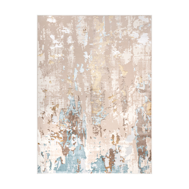 Tapis abstrait crème, Rectangle 2 pi x 3 pi 3 po