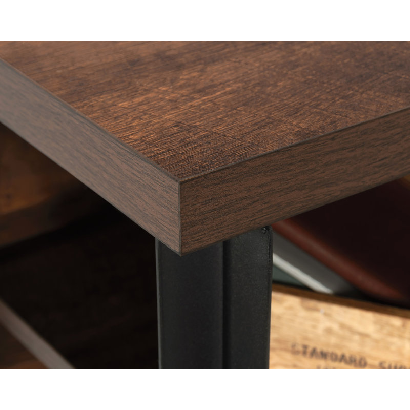 Barrel Oak and Black Metal Computer Desk Hutch with Shelves