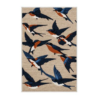 Washable Barn Swallow Birds Area Rug