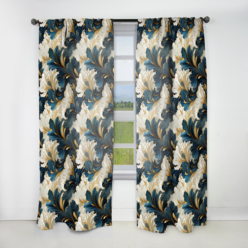 Rideau obscurcissant rétro en marbre avec motif rétro I - 1 panneaux, L 52 po x L 63 po