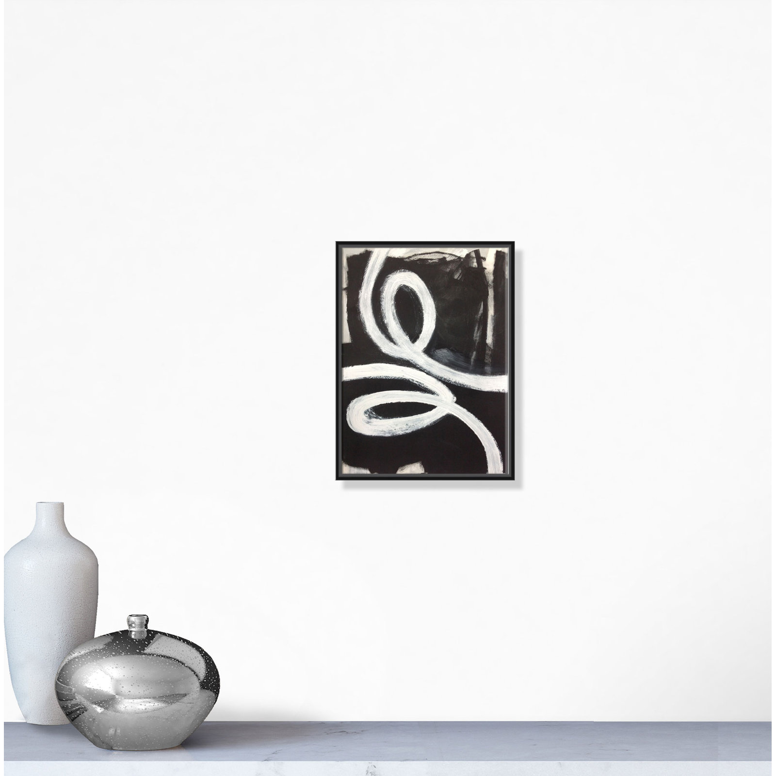 Hendrix "White Swirly Swirls 1" Print, Black Framed, 24" H x 18" W x 2" D