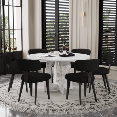 47.24'' Round Dining Table , Farmhouse Mid Century Circle Dinner Table with Wood Fanned Base for Home Dining Living Room