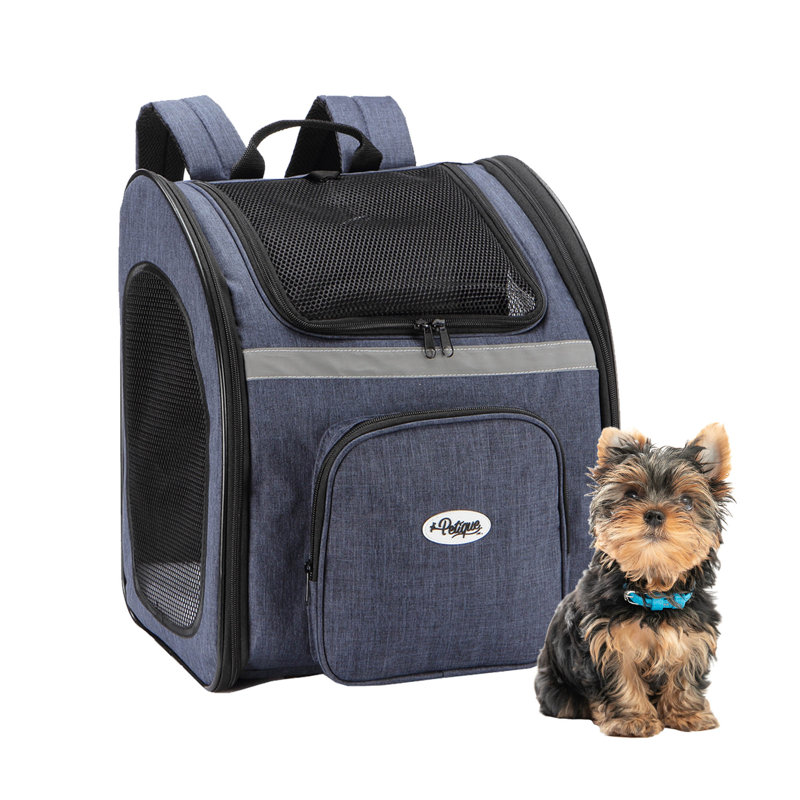 Denim Blue Soft-Sided Pet Carrier Backpack with Mesh Windows