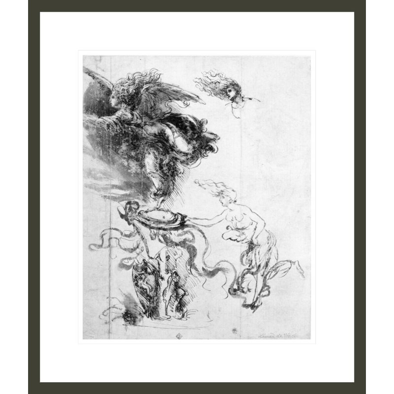 Silhouette d'un ange (plume et encre sur papier) par Leonardo Da Vinci, impression giclée encadrée, H 20,71 po x l 17,75 po