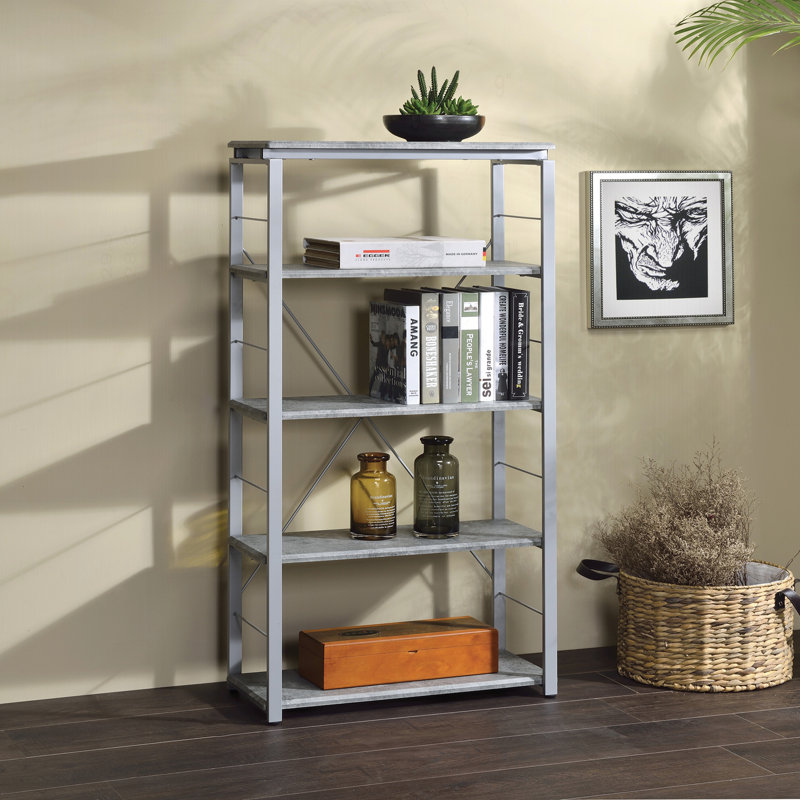 Versatile Metal and Wood Bookshelf with Multiple Compartments for Organized Storage