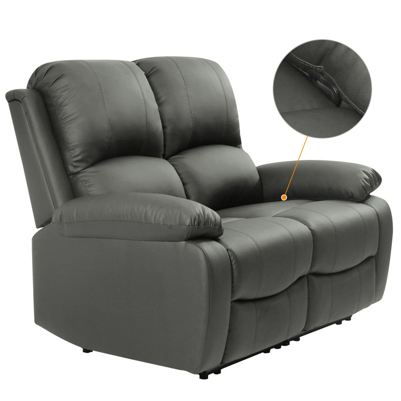 2 Seater Kyilaa Vegan Leather Reclining Sofa, Black