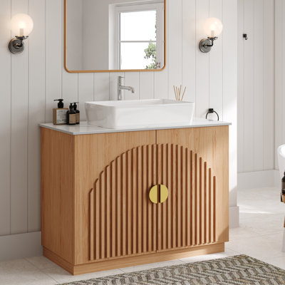 Meuble-lavabo sur pied simple 36 po avec lavabo en céramique, armoire de rangement au sol avec plateau en pierre frittée 36 po, 2 portes