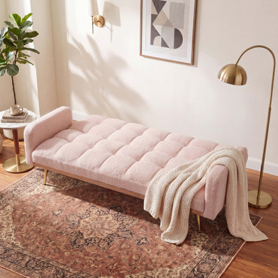 Canapé-lit réglable en molleton doux de 69 pouces rose, canapé multifonctionnel pour les petits espaces de la chambre à coucher du salon