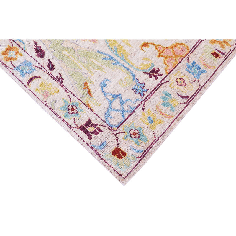 Tapis rectangulaire rouge / jaune / bleu noué à la main à motif floral, Rectangle 10 pi x 14 pi