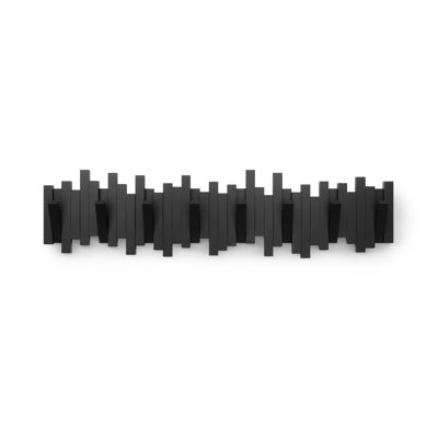 Portemanteau mural Sticks, fixation murale, 8 crochets rétractables, noir