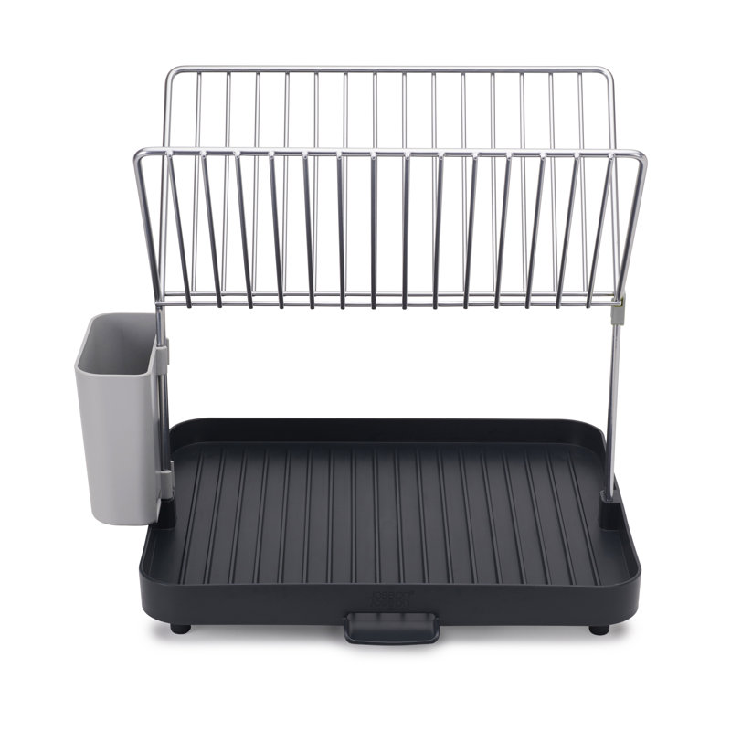 Gray Metal 2-Tier Dish Rack with Utensil Cup