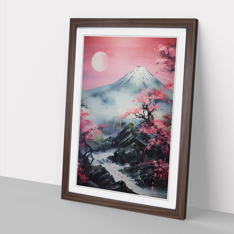 Japanese Mountains Abstract - Framed Print, 34cm H x 25cm W x 2cm D, Walnut Framed