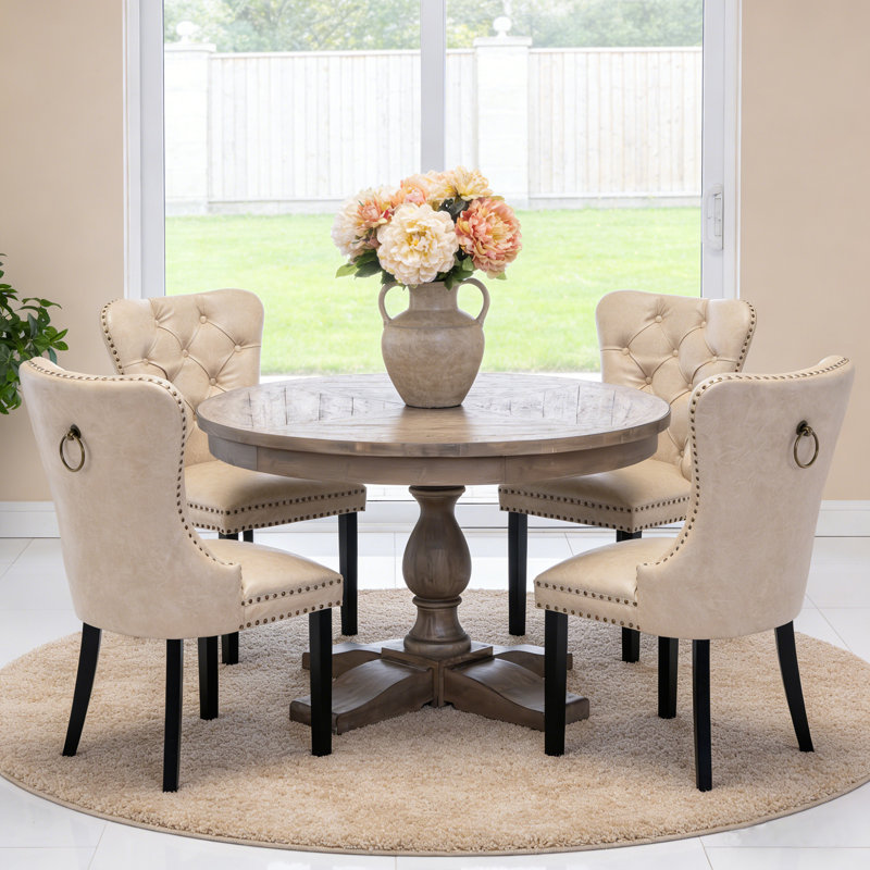 DY-TN1296S-LN-CREAM 20.3'' H Tufted Faux Leather Upholstered Side Chair, Beige 