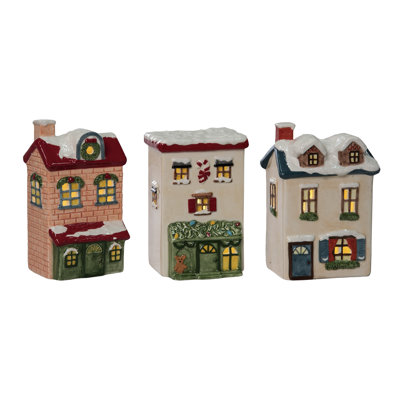 Dolomite Noel Lighted Village, Decorative Objects, White, Ceramic, Set of 3, Tabletop, Living Room, Christmas, Christmas Decoration, Light Up LED