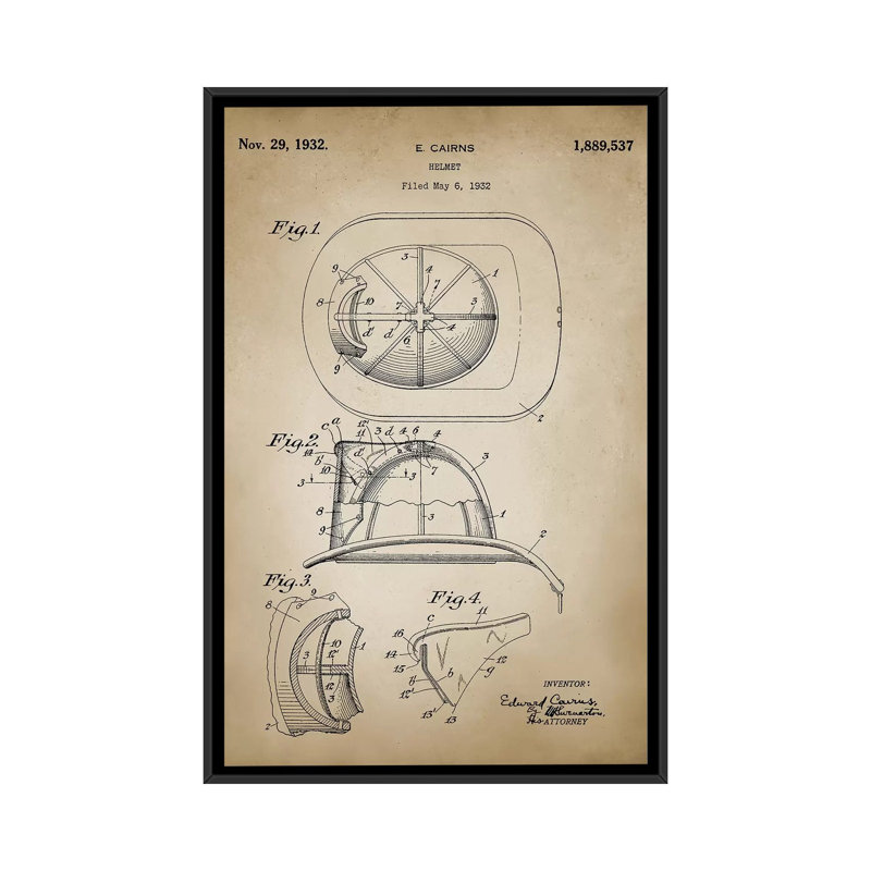 Firefight VI - Patents, impression sur toile tendue, H 26 po x l 18 po x P 1,5 po, Toile encadrée noire, Pas de tapis