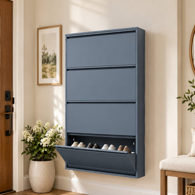 Armoire à chaussures murale en métal avec tiroirs rabattables Aksora
