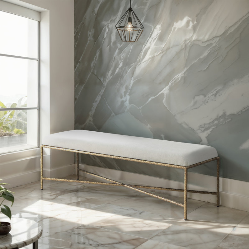 Valley Upholstered Bench, Gold, Cream