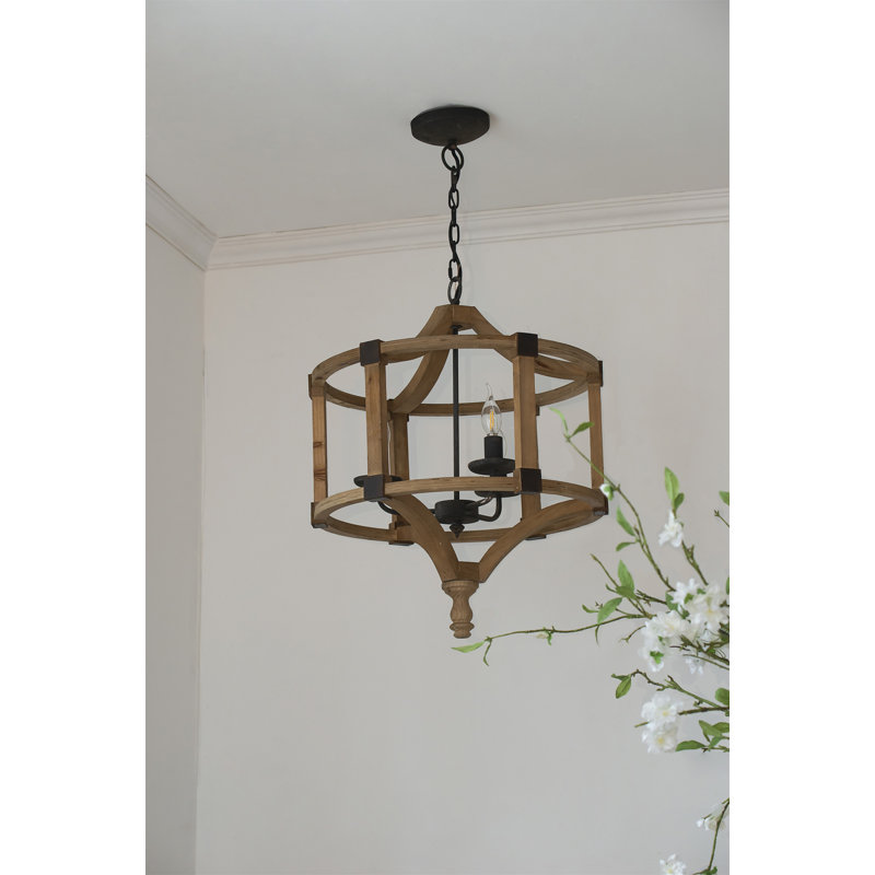 Lustre tambour en bois 3 lumières