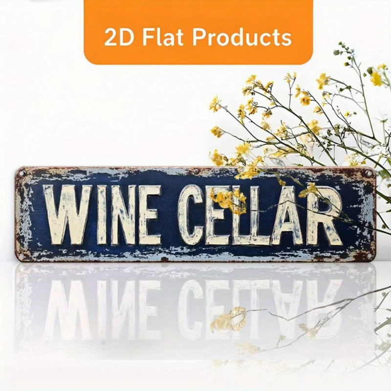 Plaque murale en métal «Cellier» en 2 dimensions - décor rustique bleu vieilli | Art intérieur / extérieur durable avec trous pré-moulés