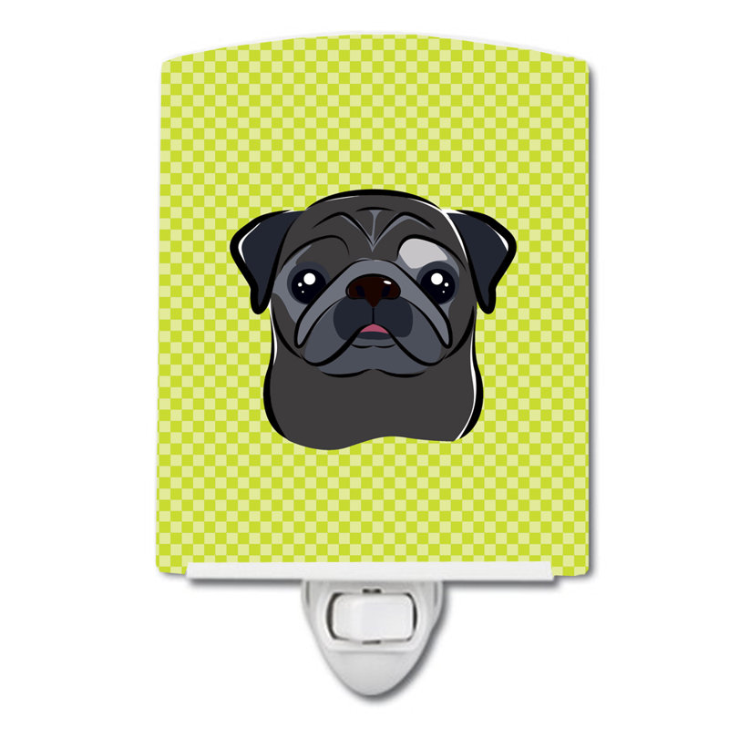 Éclairage de nuit en céramique damier de braque teckel, Vert lime, Pug noir