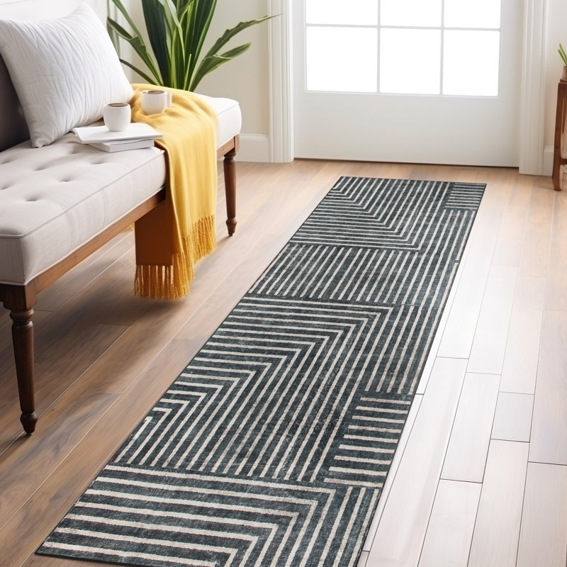 Distressed Bohemian Stripes Washable Non Slip Area Rug, Runner 2' x 8'