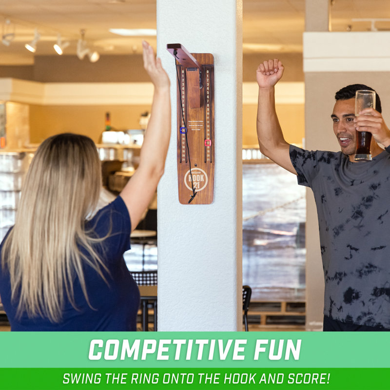 GoSports Hook21 Ring Swing Game - Indoor or Outdoor Ring Toss Game with Foldable Arm, Brown