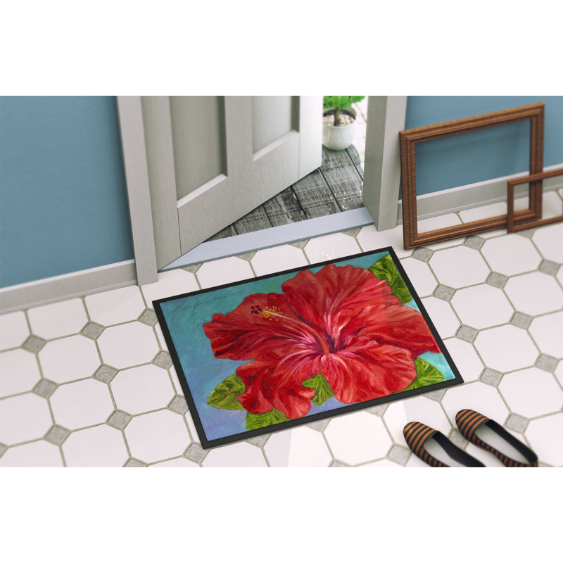 Tapis d'extérieur antidérapant rouge Veyo Hibiscus, Rectangle 2 pi x 3 pi