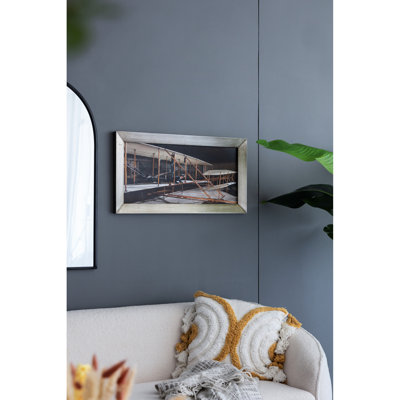 Multicolored Flight Wall Art 15.7X1.2X29.9 Inches Traditional Plane Design With Man Stretched For Kitchen Decorative Accent Enhancement Improvement Rectangular Image Old - Fashioned Living Room