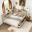Lit de jour simple en bois avec tablettes de rangement et 3 tiroirs-1344450273