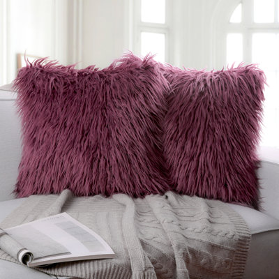 Chrismas Long Faux Fur Collection Square Throw Pillow