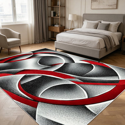 1PC Modern Abstract 3D Swirl Black White Red area rugs for Living Room, Soft and Comfortable, Suitable for all seasons, easy-to-maintain, machine washable Indoor floor mat, Under Table Farmhouse suitable for entryway, bedroom, dining room, home