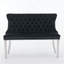 Banc en velours pour causeuse double pour la salle à manger, sièges de cuisine et de salle à manger, banc capitonné à 2 places avec boutons faits à la main, dossier à oreilles, pieds en acier inoxydable argenté brossé, style Mid-Century, paquet simple, noir-498059582