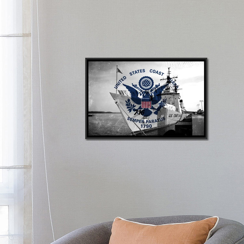 Drapeau de garde-corps, "coast guard massicot" , impression sur toile, H 18 po x l 26 po x P 1,5 po, Toile avec cadre noir
