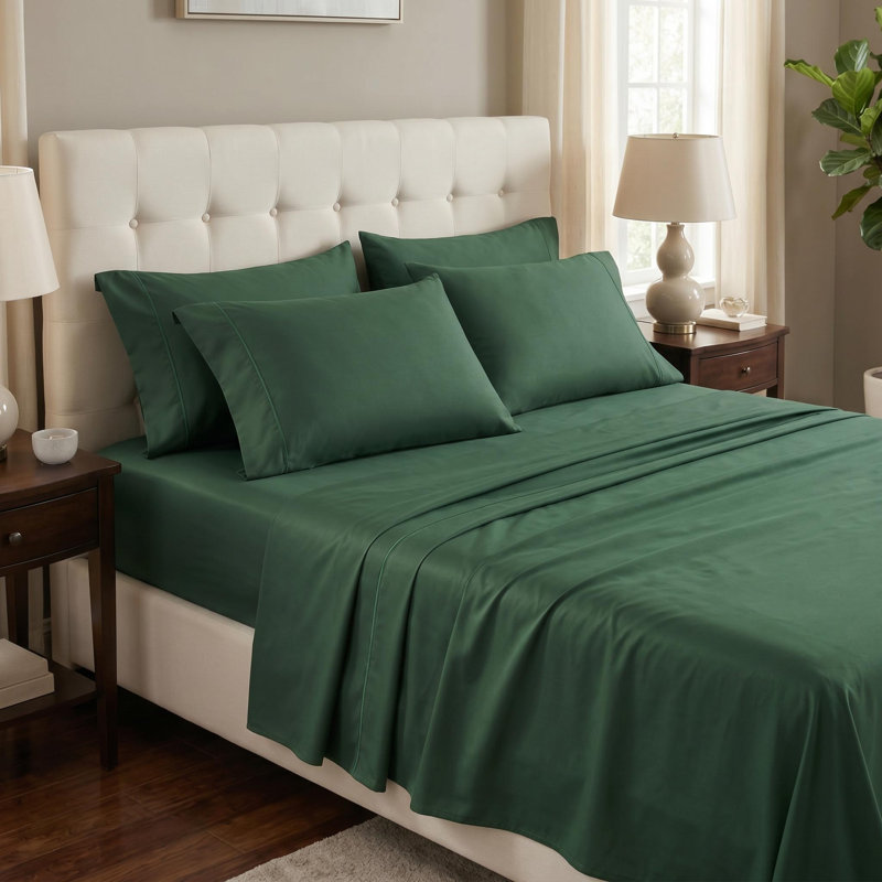 300-Thread Count Deep Pocket Standard Cotton Sheets, King, Hunter Green