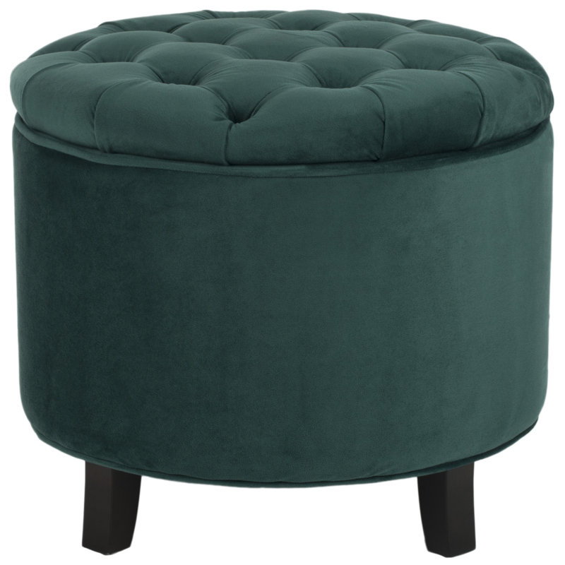 Alethea Velvet Tufted Round Solid Colour Ottoman with Storage, Marine