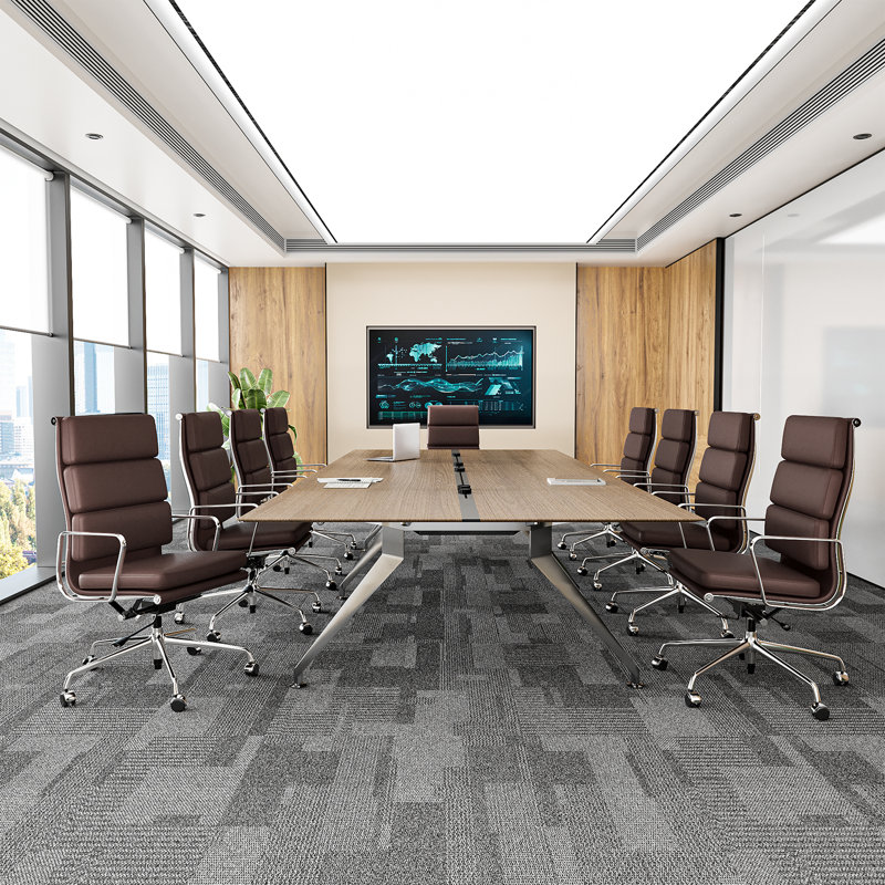 Chaise de bureau en cuir véritable, chaise de conférence avec support lombaire ergonomique, Brun