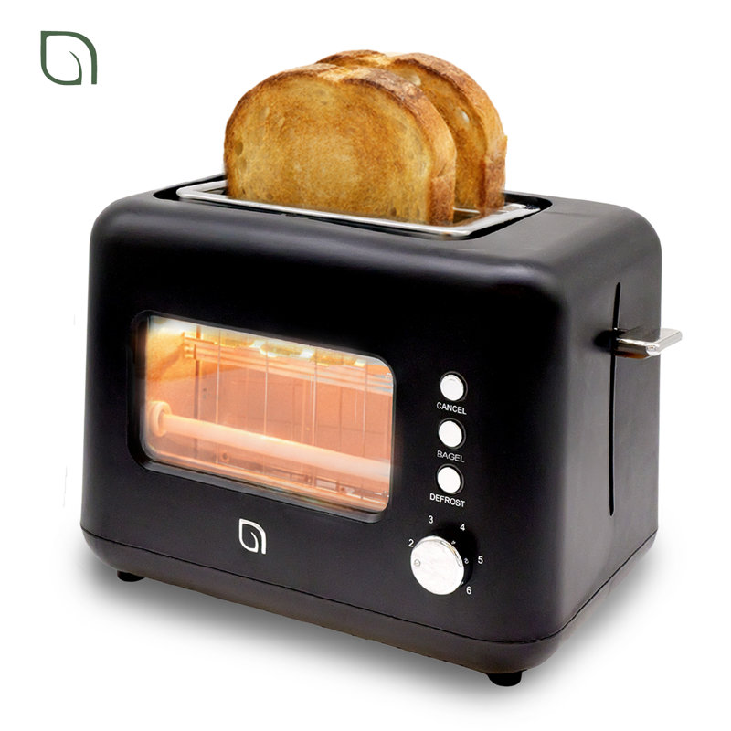 WILLOW Kitchen 2-Slice Toaster with Window - Perfect for Toasted Bagels, Compact Design, Crumb Tray - BLACK, Black