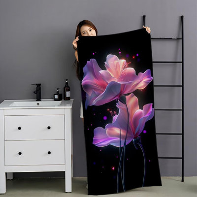 Serviette de plage surdimensionnée sans sable - Serviettes de plage en microfibre à séchage rapide pour adultes, serviette de voyage compacte légère, serviette absorbante pour les essentiels de vacances, natation, fleur de gymnastique noire, # 50 x 60 po