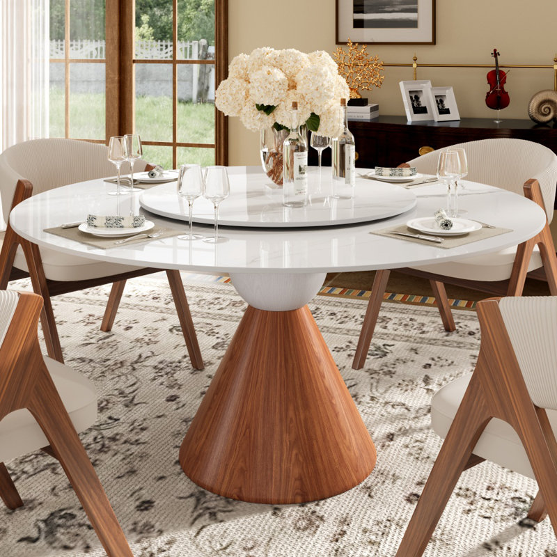 Table de salle à manger Mid-Century, Ivory Vein, 29.53"H x 59.06"L x 59.06"W