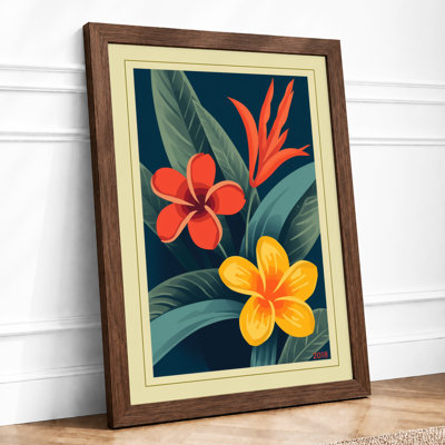 Two Blooms Against Teal Botanical - Framed Print